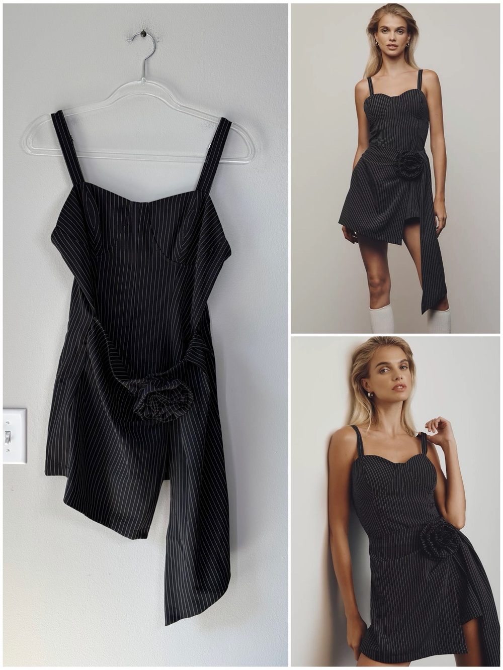 Porridge Anthropologie Aubrey Pinstripe Rosette Asymmetrical Romper